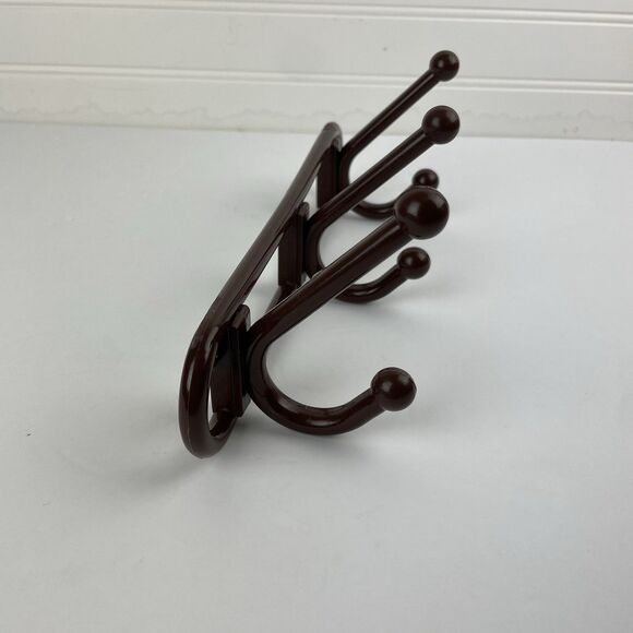 Vintage 80s Brown Plastic Wall Mounted 3 Hooks Hanger Yaffa Style Retro Entryway - Picture 2 of 11
